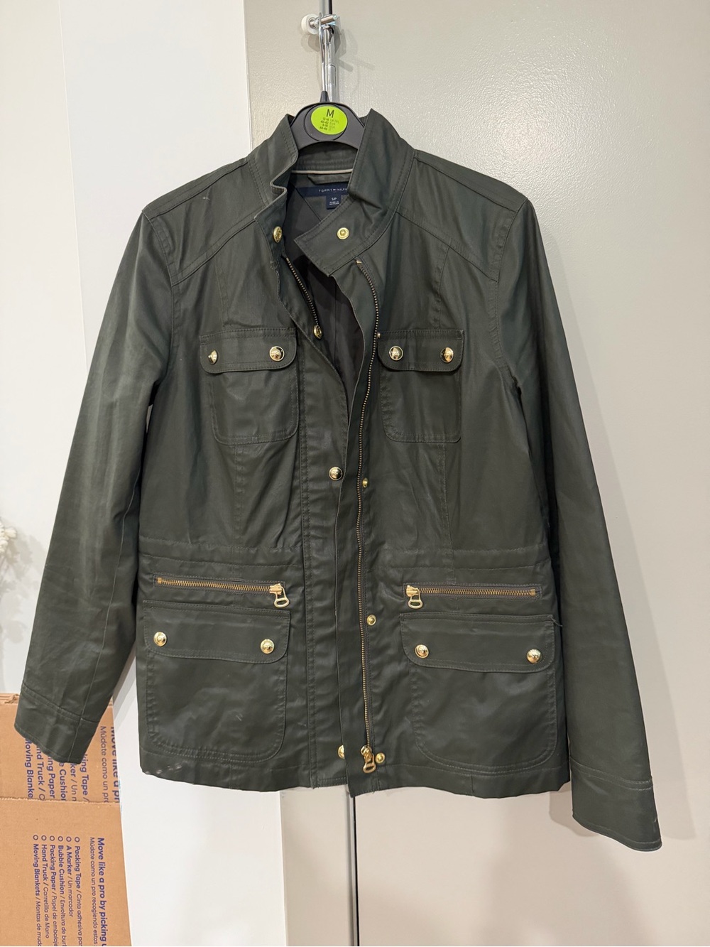 Tommy Hilfiger Olive Green Utility Jacket with Gold Hardware